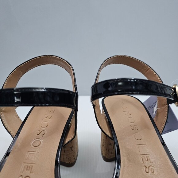 Aerosoles Cosmos Platform Sandal Womens 8 Black Patent Cork Chunky Heel NEW - Picture 7 of 15